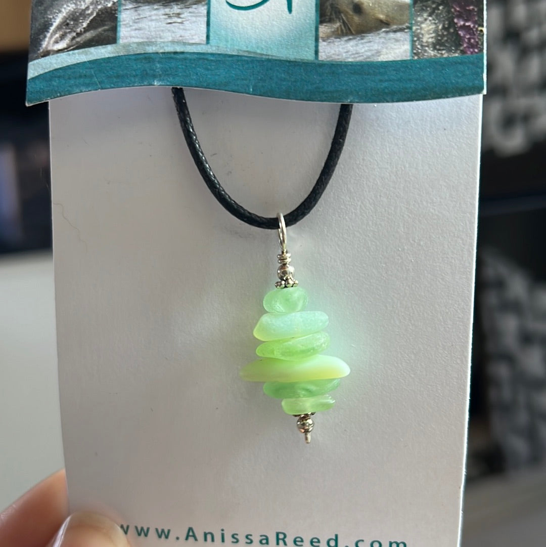 Sea Glass Stack Pendant - Pastel Greens and Rare Opaque Piece