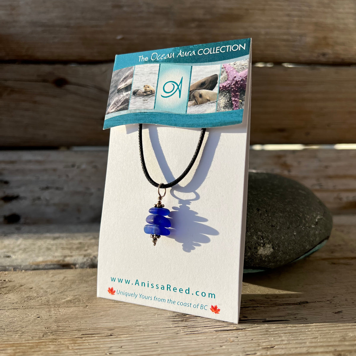 Sea Glass Stacked Pendant - Rich Cobalt Blues