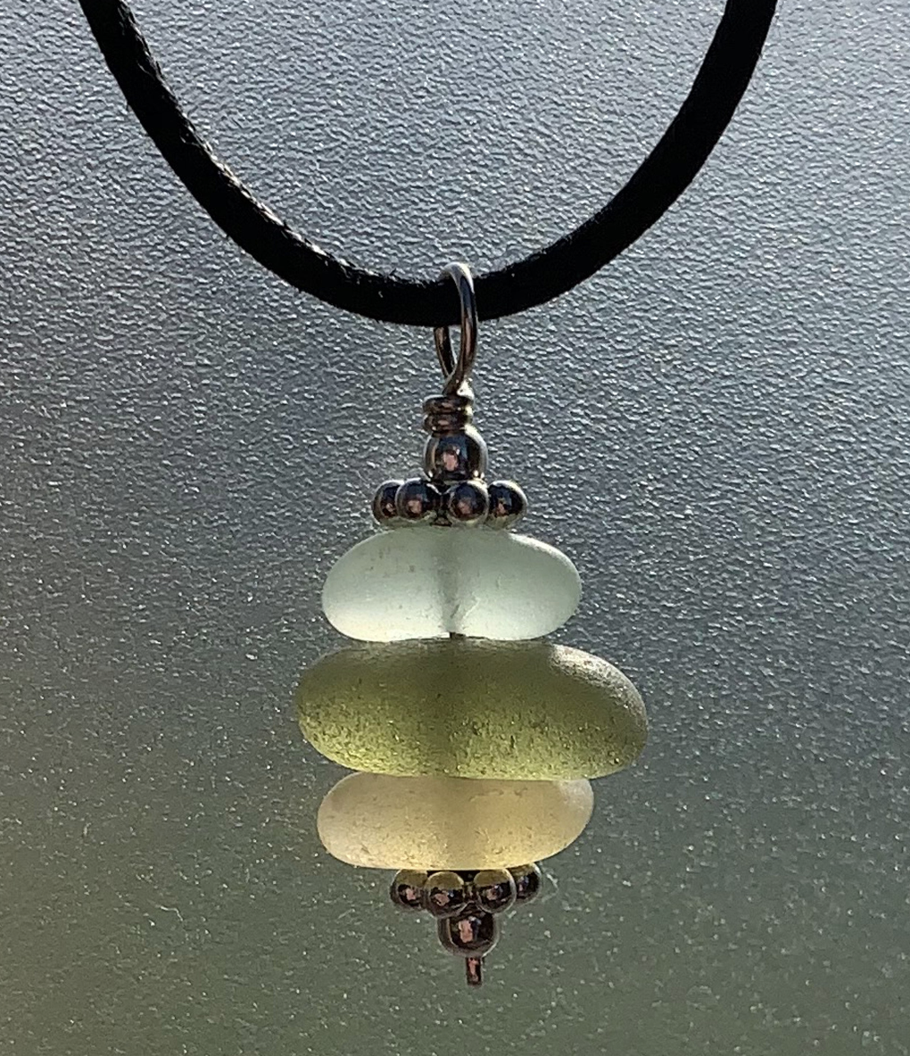 Sea Glass Stack Pendant - Earthy Pallet with Rare Yellow